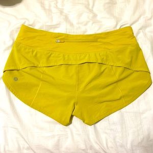 Lululemon speed up low rise lined shorts 2.5” size 6 mustard yellowish green
